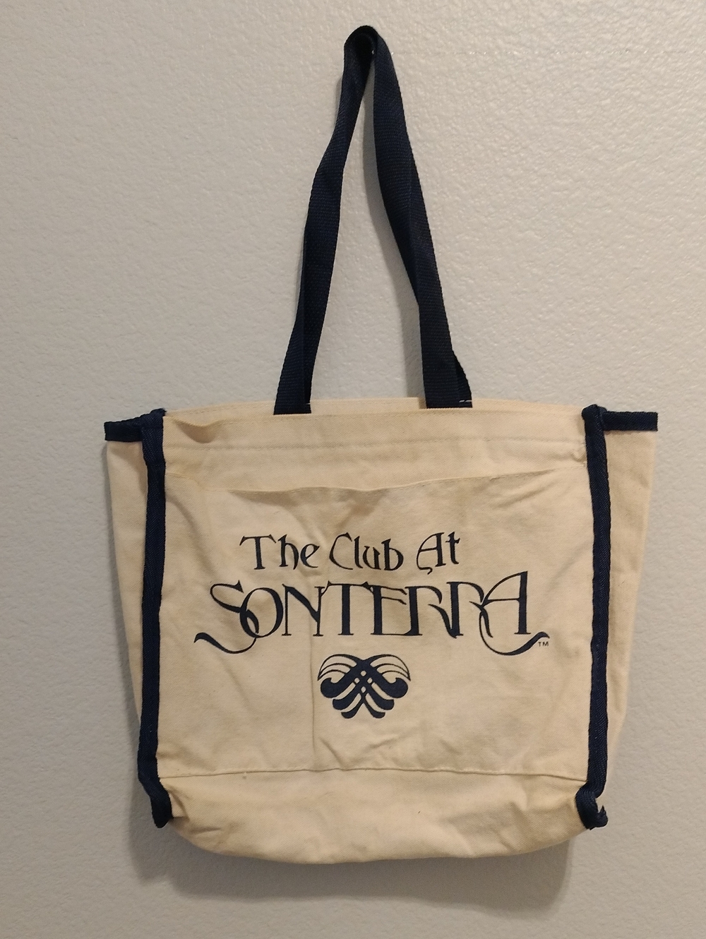 The Club at Sonterra Canvas Tote Bag in Cream and Navy